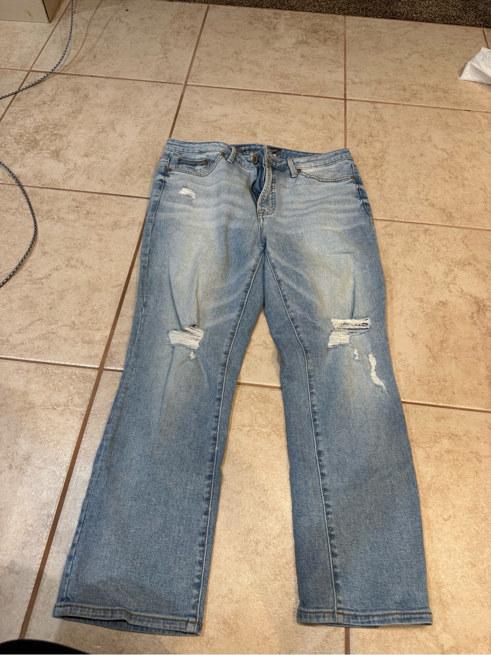 adidas Light Blue Distressed Flare Jeans